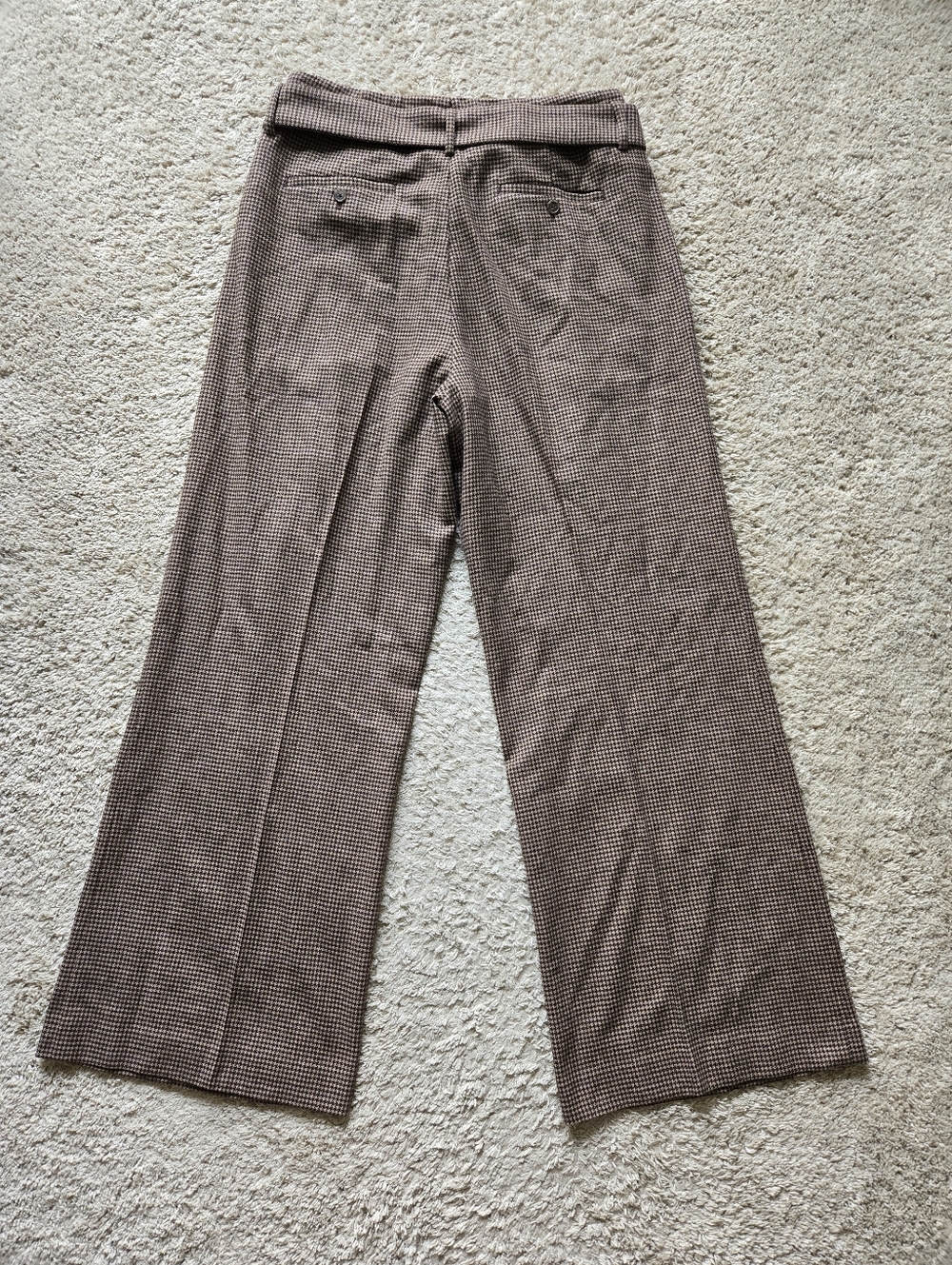 Polo Ralph Lauren Wool Blend Wide Leg Pants Womens 14 Brown Houdstooth Belted - Picture 4 of 12